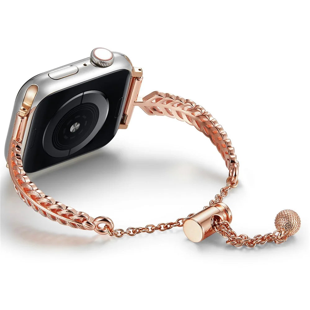For Apple Watch Series 11 10 42mm / 9 8 7 41mm / SE3 SE2 SE 6 5 4 40mm / 3 2 1 38mm Feather Design Wrist Band Copper Watch Strap - Rose Gold - 2