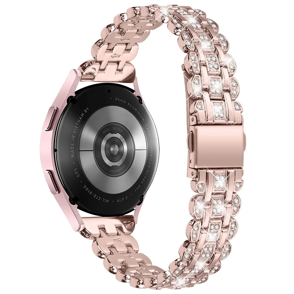 For Samsung Galaxy Watch FE 40mm Rhinestone Decor Watch Band Metal Wrist Strap Bracelet - Pink - 1
