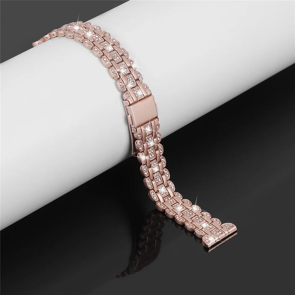 For Samsung Galaxy Watch FE 40mm Rhinestone Decor Watch Band Metal Wrist Strap Bracelet - Pink - 3