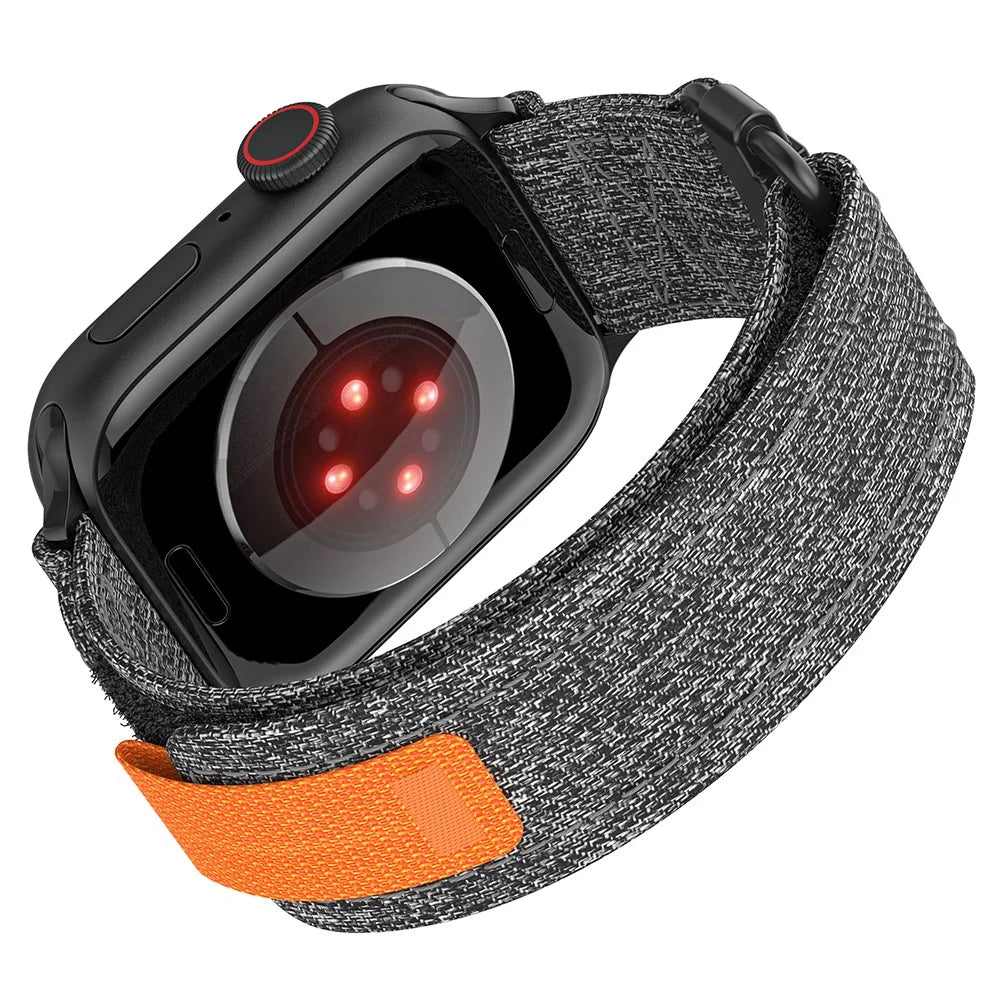 KALEBOL For Apple Watch Series 11 10 42mm / 9 8 7 41mm / SE3 SE2 SE 6 5 4 40mm / 3 2 1 38mm Nylon Watch Band Magic Tape Strap - Black+Grey - 1