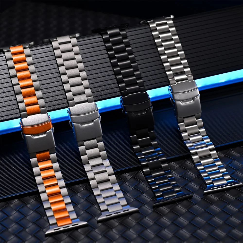 For Apple Watch Ultra 3 2 1 49mm / Series 11 10 46mm / 9 8 7 45mm / SE3 SE2 SE 6 5 4 44mm / 3 2 1 42mm 3-Bead Titanium Alloy Watch Strap - Titanium+Orange - 7
