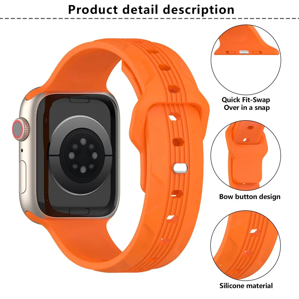 KALEBOL For Apple Watch Ultra 3 2 1 49mm / Series 11 10 46mm / 9 8 7 45mm / SE3 SE2 SE 6 5 4 44mm / 3 2 1 42mm Silicone Watch Band - Orange - 6