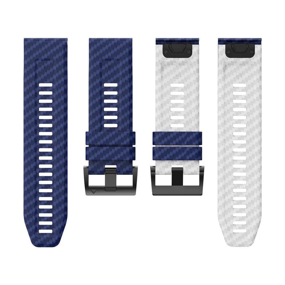 For Garmin Fenix 7 Quickfit 22mm Replacement Watch Strap Carbon Fiber Texture Silicone Band - Sapphire+White - 4
