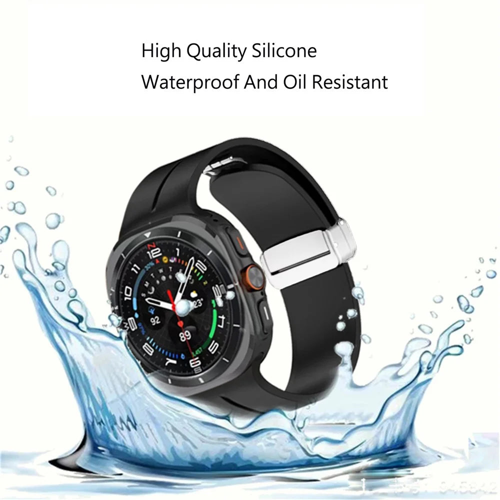 For Samsung Galaxy Watch Ultra2 47mm / Watch Ultra (2025) 47mm / Watch Ultra 47mm Silicone Smartwatch Band Wrist Strap with Silver Magnetic Folding Buckle - Pink - 6