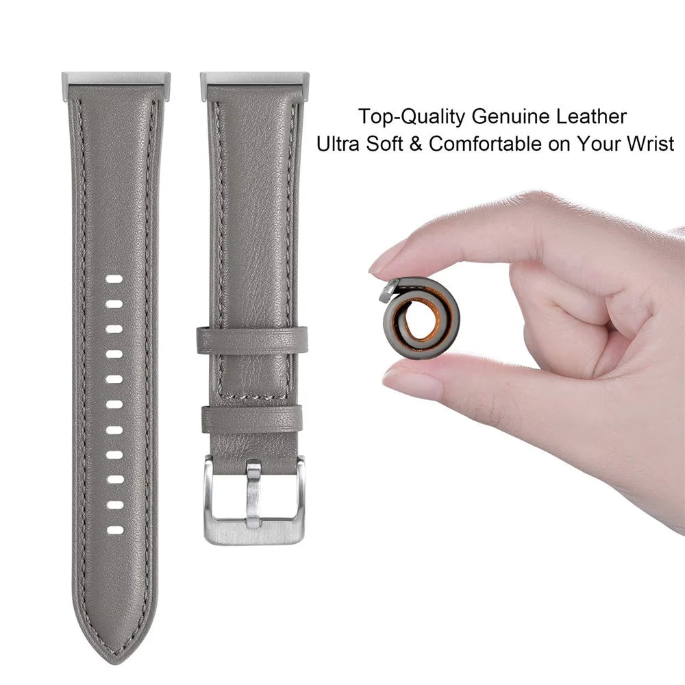 For Fitbit Versa 3 / Fitbit Sense Watch Strap Genuine Cow Leather Wrist Band - Grey - 2