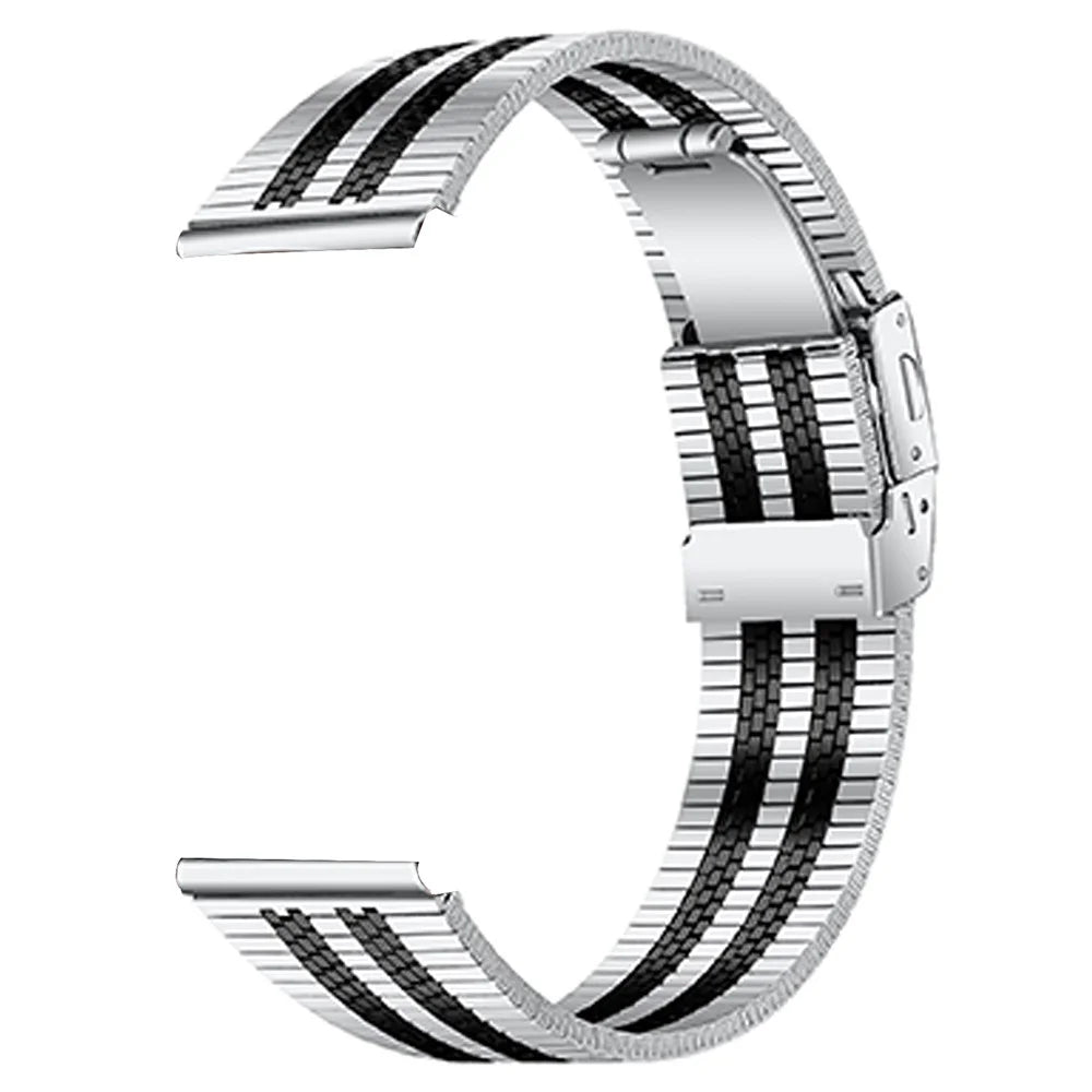 For TicWatch GTX Watch Strap Five-Bead Stainless Steel Replacement Wrist Band - Silver Black - 1