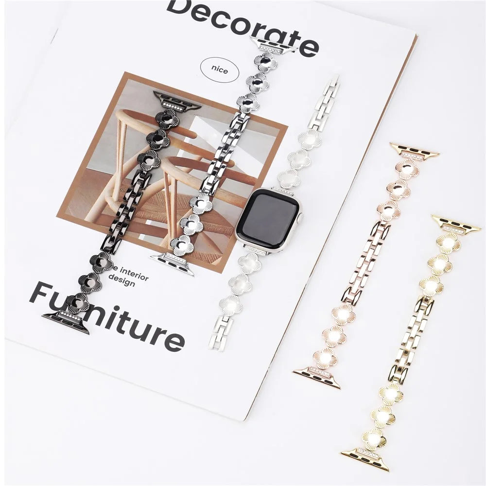 For Apple Watch Series 11 10 42mm / 9 8 7 41mm / SE3 SE2 SE 6 5 4 40mm / 3 2 1 38mm Plum Blossom Quick Release Metal Bracelet Watch Strap - Black - 4