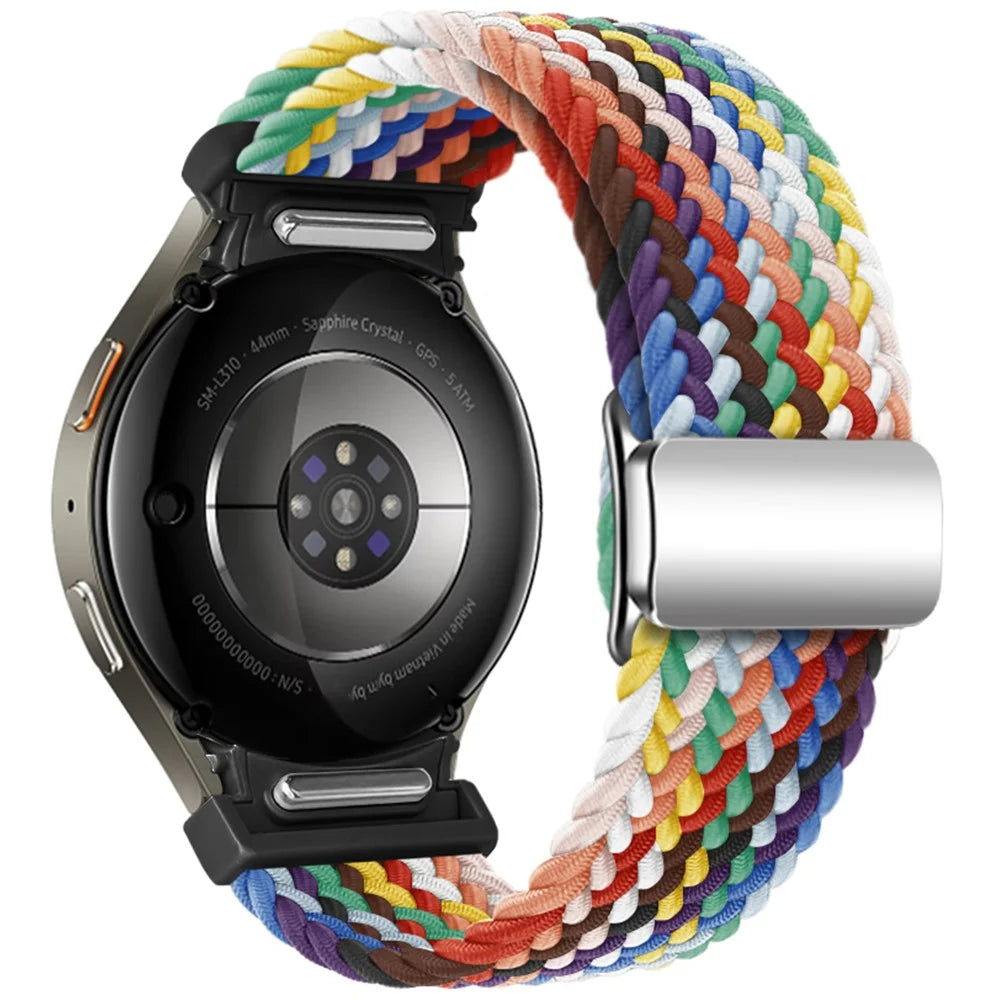 For Samsung Galaxy Watch FE 40mm / Watch7 / 6 / 6 Classic / 5 / 5 Active / 5 Pro / 4 / 4 Classic / 4 Active Braided Watch Band Magnetic Strap - Official Rainbow - 1