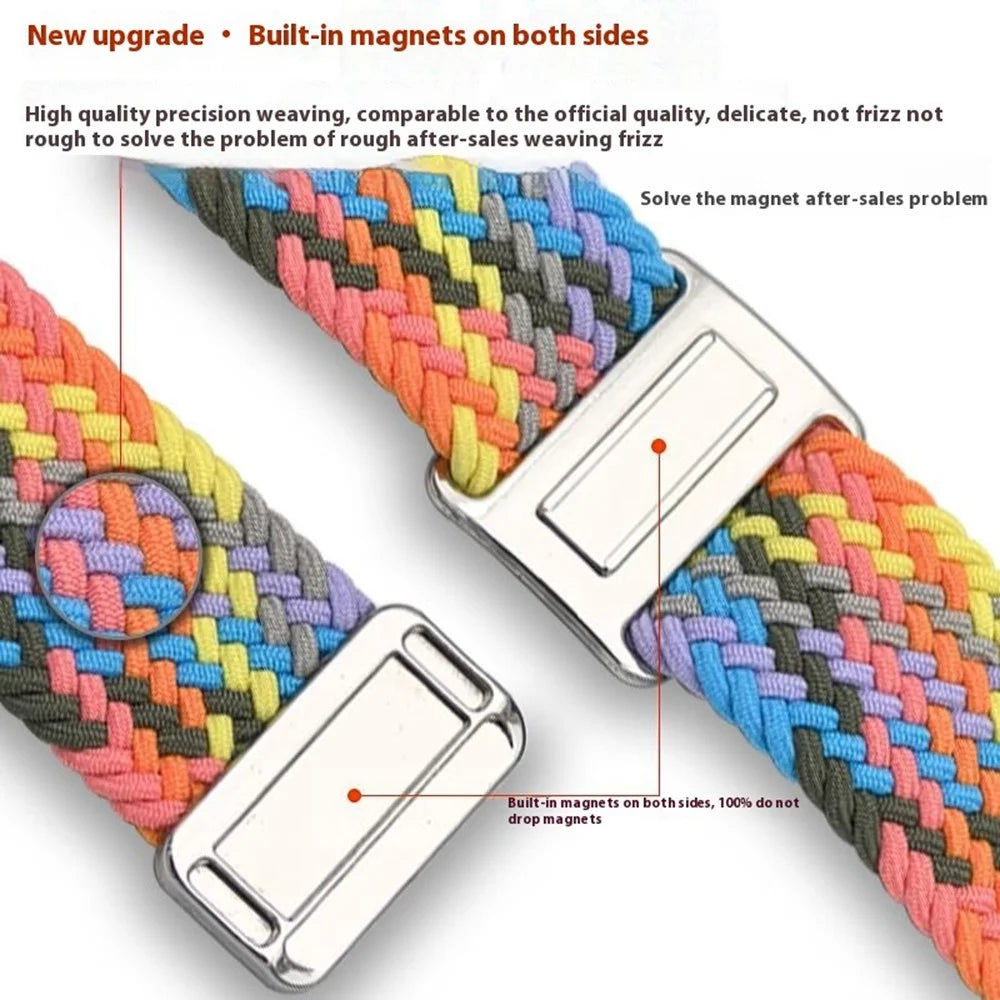 For Samsung Galaxy Watch FE 40mm / Watch7 / 6 / 6 Classic / 5 / 5 Active / 5 Pro / 4 / 4 Classic / 4 Active Braided Watch Band Magnetic Strap - Official Rainbow - 4