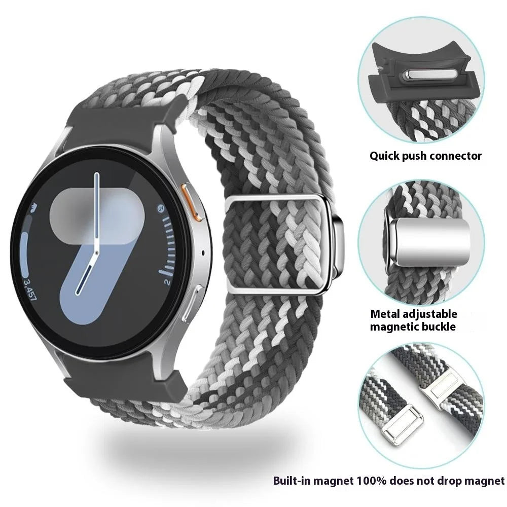 For Samsung Galaxy Watch FE 40mm / Watch7 / 6 / 6 Classic / 5 / 5 Active / 5 Pro / 4 / 4 Classic / 4 Active Braided Watch Band Magnetic Strap - Official Rainbow - 5