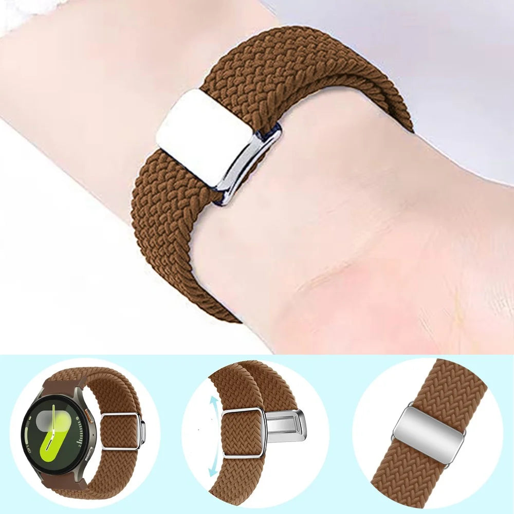 For Samsung Galaxy Watch FE 40mm / Watch7 / 6 / 6 Classic / 5 / 5 Active / 5 Pro / 4 / 4 Classic / 4 Active Braided Watch Band Magnetic Strap - Official Rainbow - 6