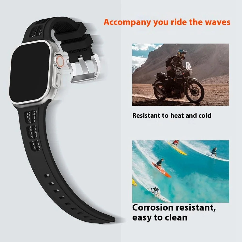 Watch Strap for Apple Watch Ultra 3 2 1 49mm / Series 11 10 46mm / 9 8 7 45mm / SE3 SE2 SE 6 5 4 44mm / 3 2 1 42mm Silicone Band - Black - 6