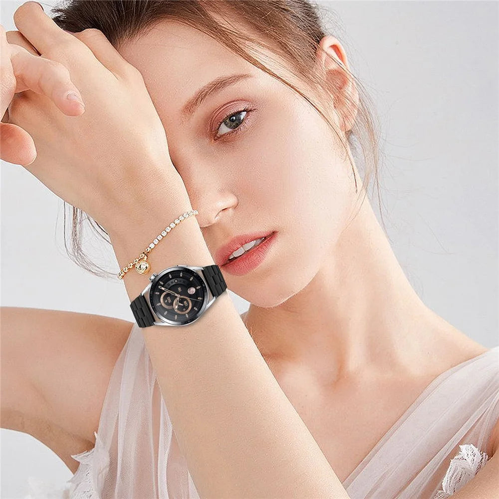 For TicWatch GTX Stylish Replacement Strap Three-Bead Stainless Steel Watch Band - Black - 5