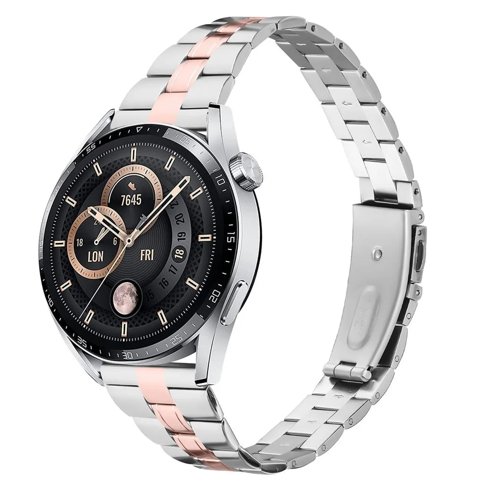 For Fossil Gen 5 Garrett Replacement Watch Strap Lines Design Stainless Steel Band - Silver+Pink Gold - 3