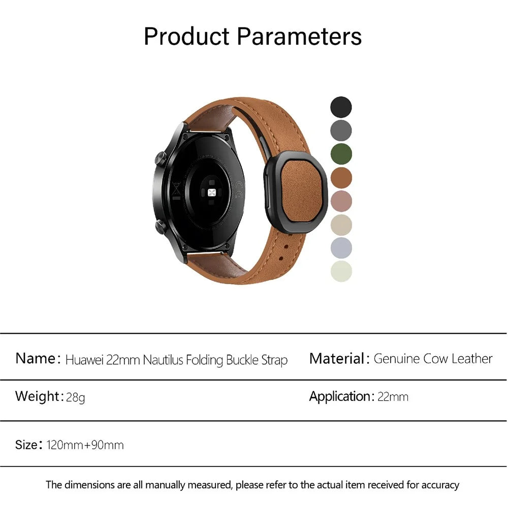 KALEBOL For Huawei Watch 4 / 4 Pro / GT 4 46mm Watch Strap 22mm Nautilus Magnetic Buckle Genuine Cow Leather Band - Brown - 5