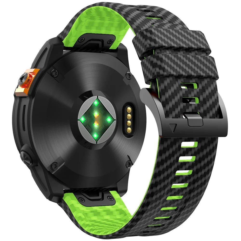 KALEBOL For Garmin Fenix 7X / 7X Pro 51mm / 6X / 6X Pro Silicone Watch Band Quickfit 26mm Carbon Fiber Texture Strap - Black+Lime - 1