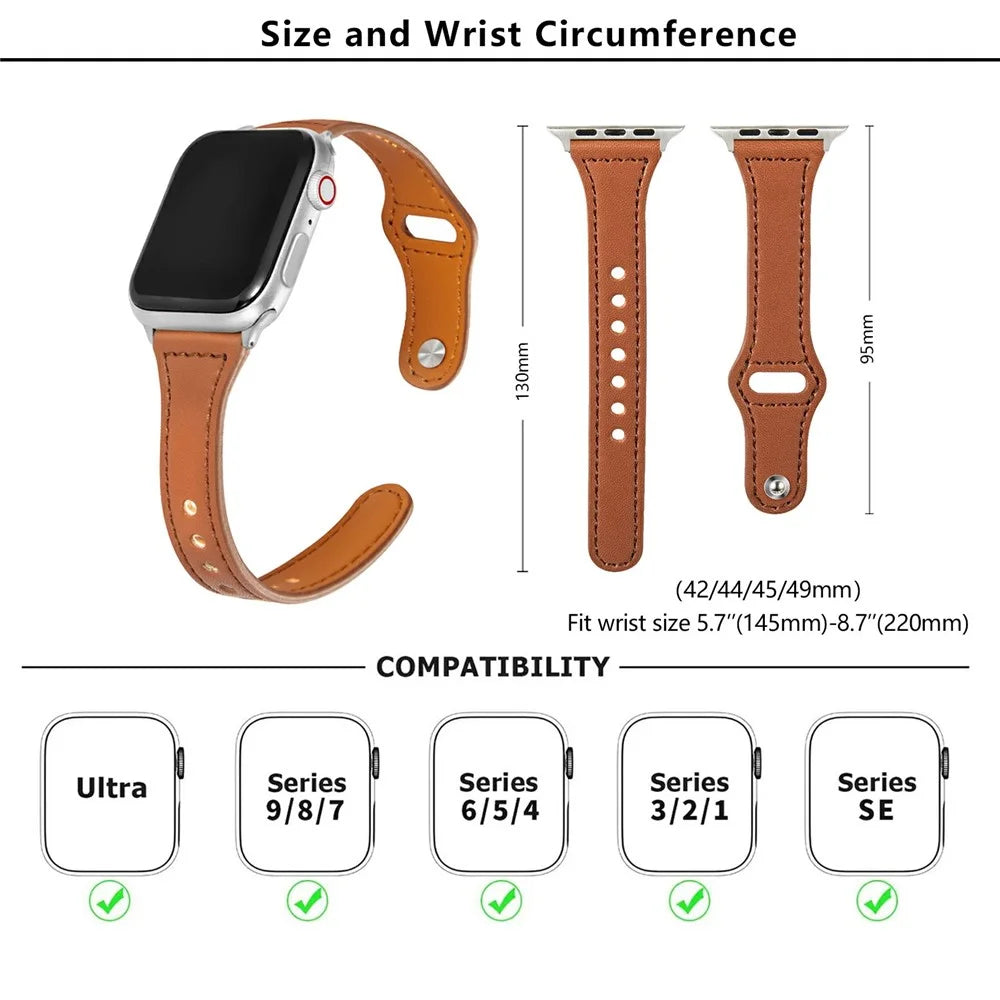 KALEBOL For Apple Watch Ultra 3 2 1 49mm / Series 11 10 46mm / 9 8 7 45mm / SE3 SE2 SE 6 5 4 44mm / 3 2 1 42mm Watch Strap, Small Buckle - Brown - 4