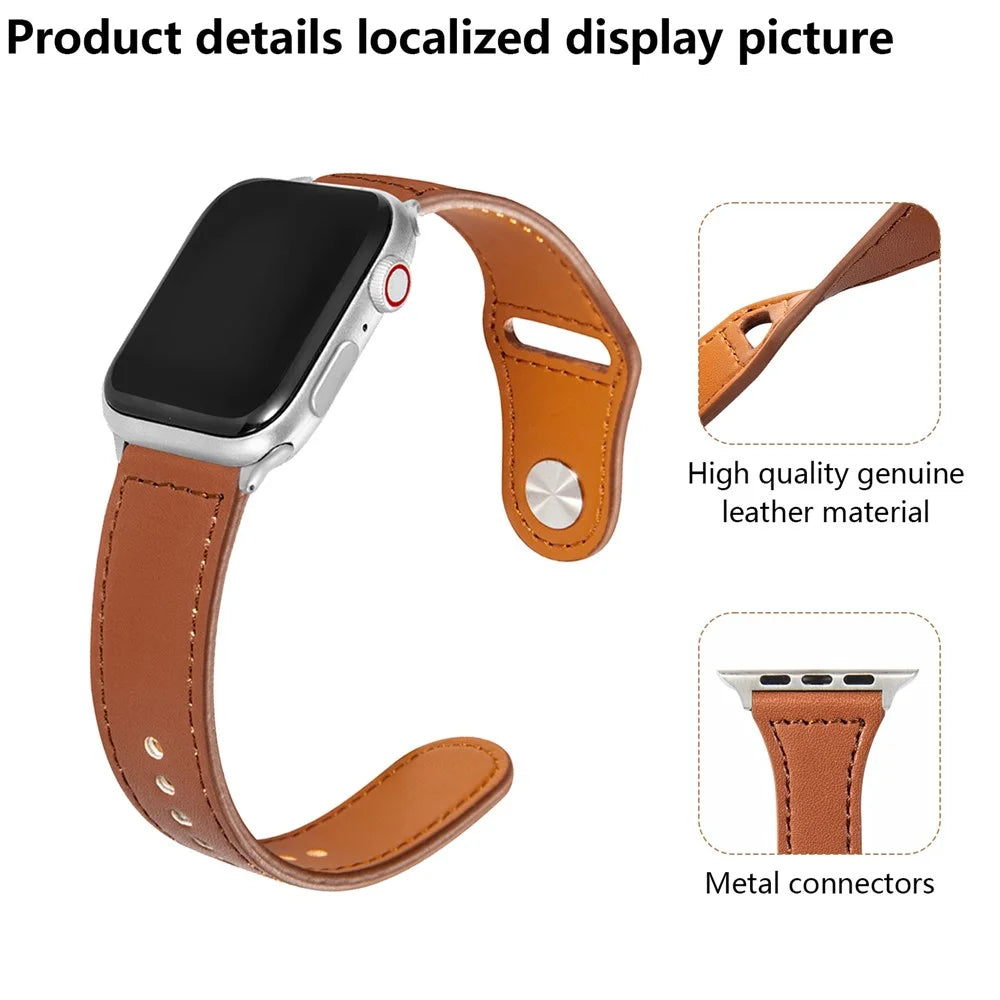 KALEBOL For Apple Watch Ultra 3 2 1 49mm / Series 11 10 46mm / 9 8 7 45mm / SE3 SE2 SE 6 5 4 44mm / 3 2 1 42mm Watch Strap, Large Buckle - Brown - 4