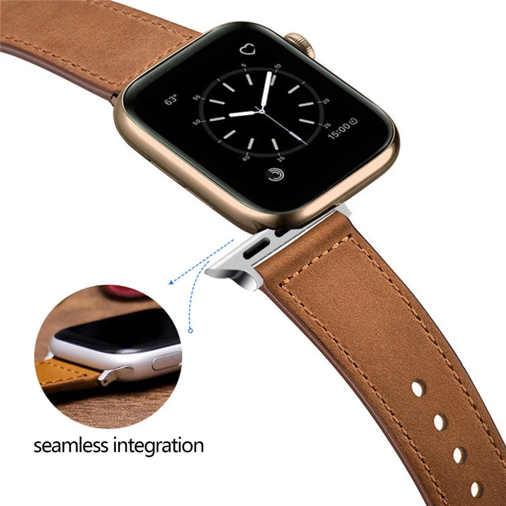 KALEBOL For Apple Watch Ultra 3 2 1 49mm / Series 11 10 46mm / 9 8 7 45mm / SE3 SE2 SE 6 5 4 44mm / 3 2 1 42mm Watch Strap, Large Buckle - Brown - 5