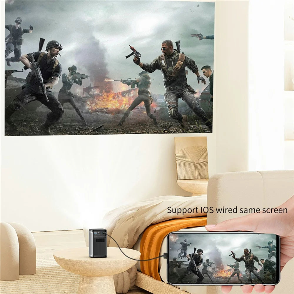 C2000DLP Android 9.0 Portable 3D Mini Projector with Tripod WiFi Home Theater, 2G+32G (CE Certified) - US Plug - 3