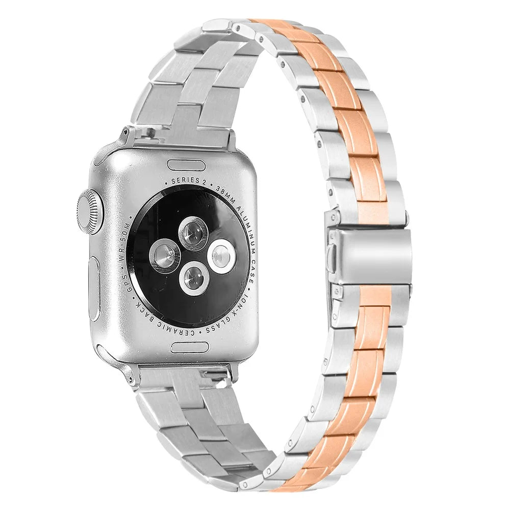 Three Bead Buckle Stainless Steel Chain Watchband Replacement for Apple Watch Series 11 10 42mm / 9 8 7 41mm / SE3 SE2 SE 6 5 4 40mm / 3 2 1 38mm - Gold - 3
