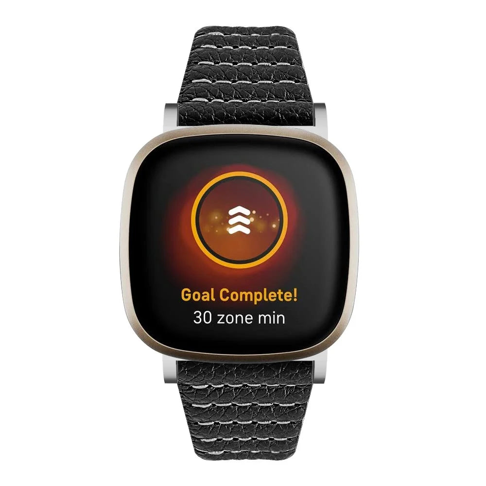 Wave Design Genuine Leather Watch Strap Replacement for Fitbit Versa 3/Fitbit Sense - Black - 3