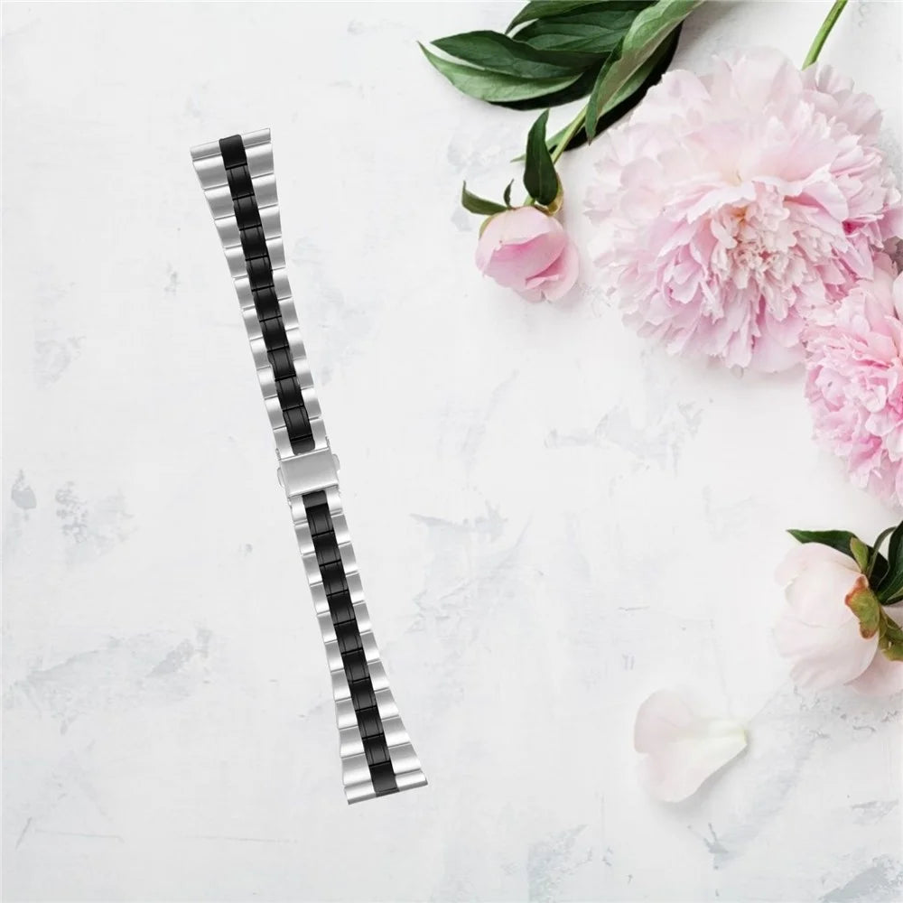 Three Bead Buckle Stainless Steel Chain for Fitbit Versa/Versa 2 Watchband Replacement - Black - 6