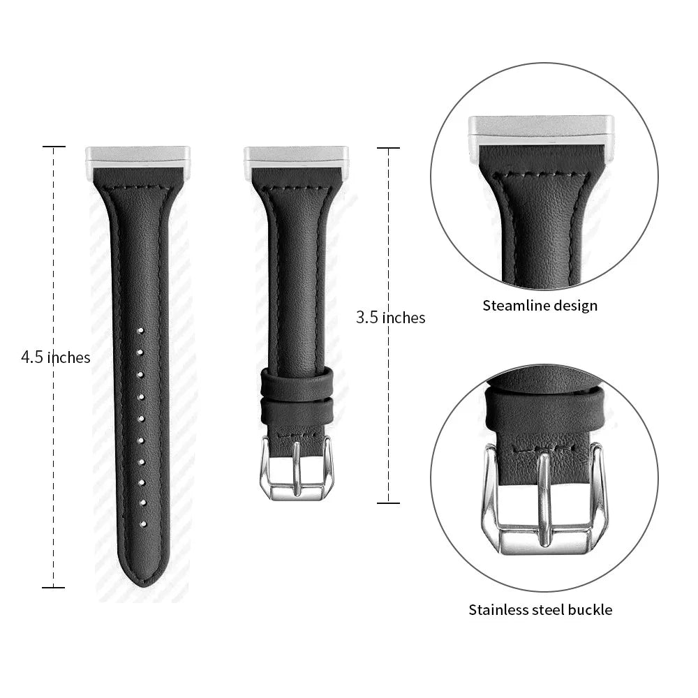 Genuine Leathe Smart Watch Strap Replacement Band for Fitbit Versa 3 / Fitbit Sense - Black - 2