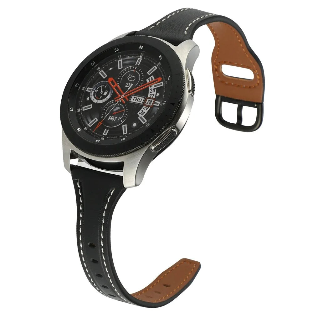 For Samsung Galaxy Watch7 44mm 40mm / Watch FE 40mm / Huawei Watch GT 3 42mm Genuine Cow Leather 20mm Watch Strap - Black+Black Buckle - 2