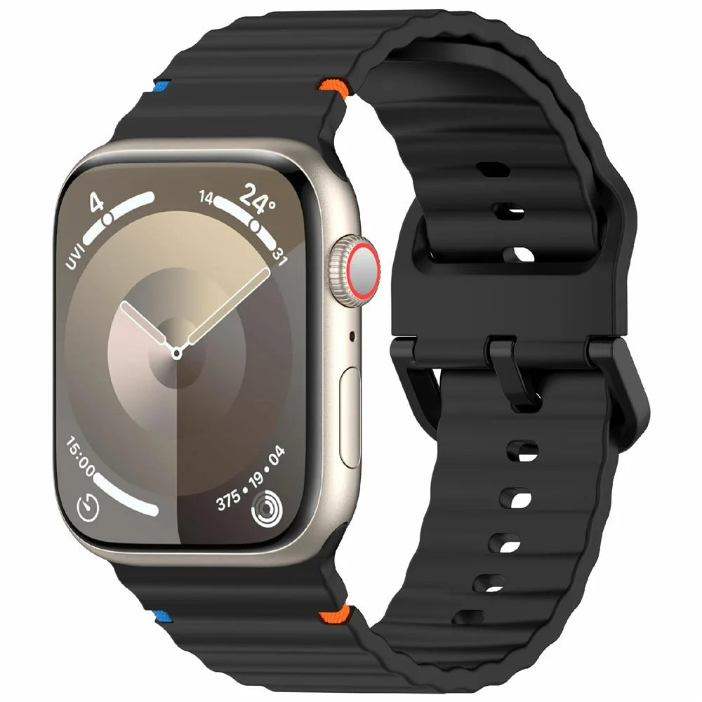 Silicone Strap for Apple Watch Series 11 10 42mm / 9 8 7 41mm / SE3 SE2 SE 6 5 4 40mm / 3 2 1 38mm Band - Black - 2
