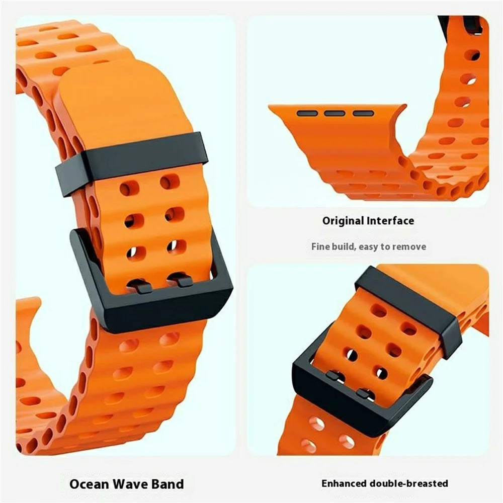 Silicone Strap for Apple Watch Ultra 3 2 1 49mm / Series 11 10 46mm / 9 8 7 45mm / SE3 SE2 SE 6 5 4 44mm / 3 2 1 42mm - Orange - 5