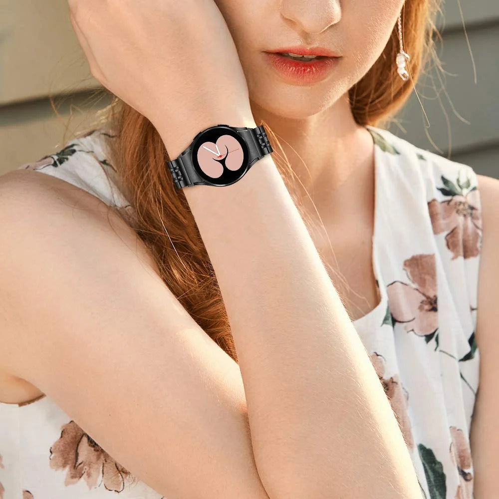 For Samsung Galaxy Watch7 44mm / 40mm Stainless Steel Band 7-Bead Smart Watch Strap with Connector - Black - 3