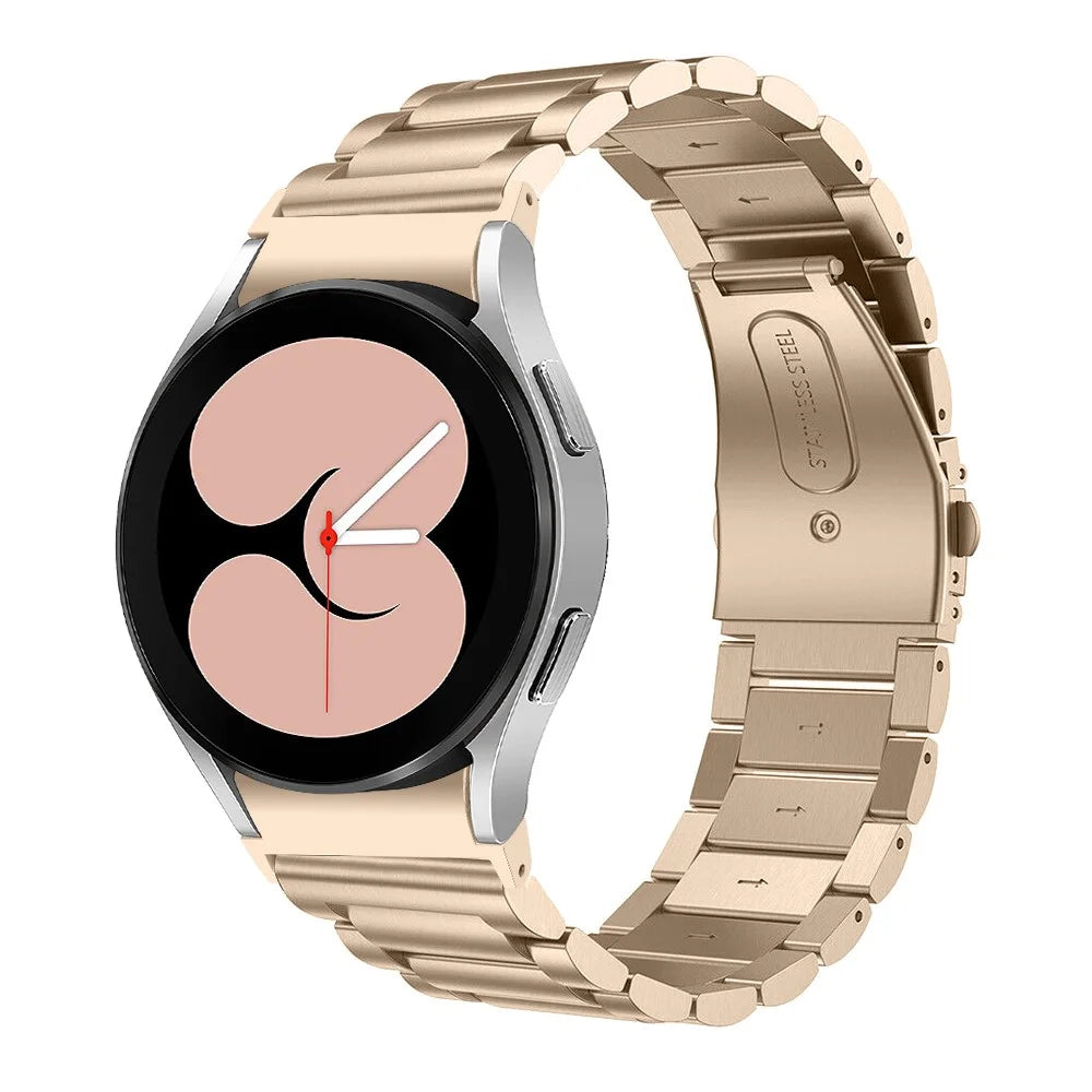 For Samsung Galaxy Watch7 44mm 40mm Stainless Steel Watch Band 3-Beads Wrist Strap - Retro Gold - 4