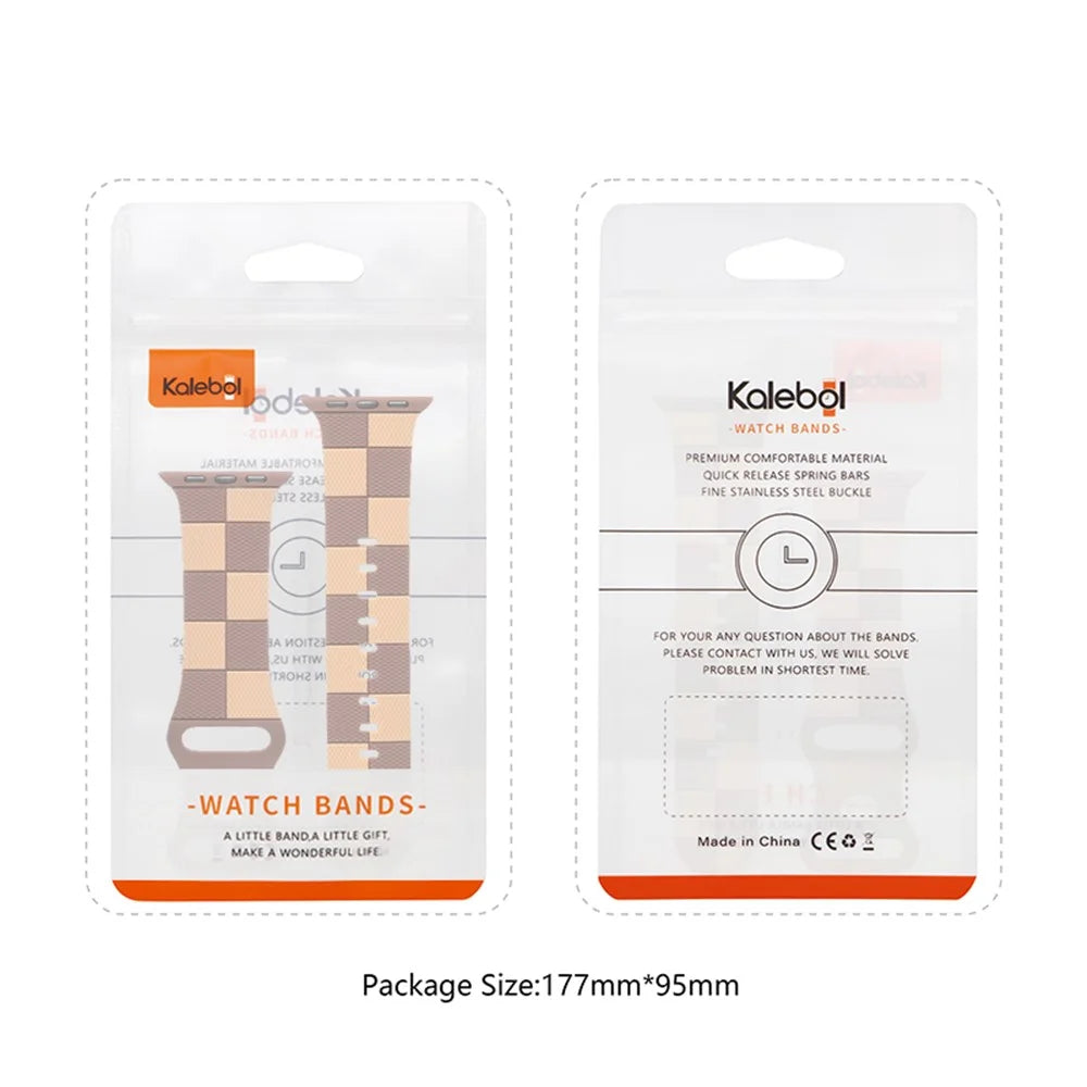 KALEBOL Silicone Strap for Apple Watch Series 11 10 42mm / 9 8 7 41mm / SE3 SE2 SE 6 5 4 40mm / 3 2 1 38mm Checkerboard Watch Band  Light Brown - 7