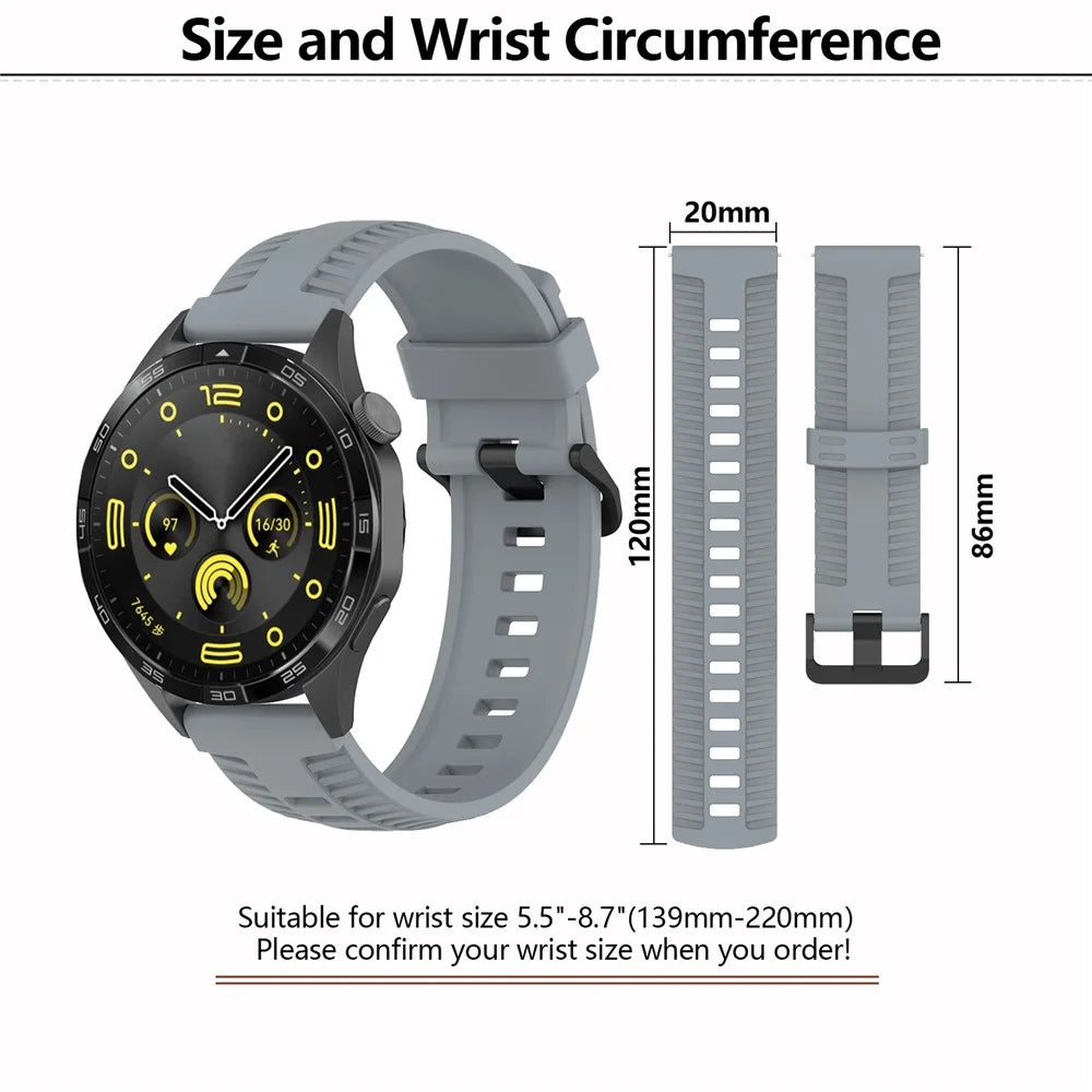 KALEBOL 20mm Watch Strap for Huawei Watch GT 3 42mm / GT 3 Pro 43mm Tire Texture Silicone Wrist Band - Grey - 7