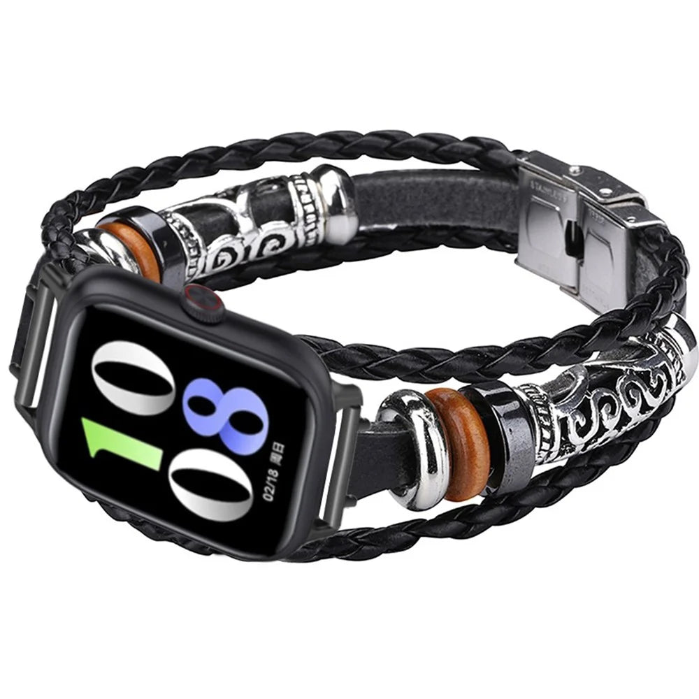 22mm Ethnic Band Bracelet for Huawei Watch 4 / 4 Pro / GT 4 46mm Leather+Metal Wrist Strap - Black - 3