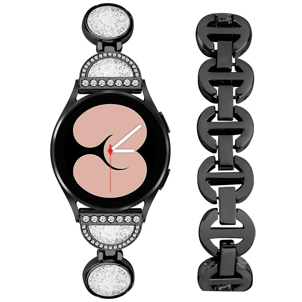 For Samsung Galaxy Watch7 44mm / 40mm Band Quicksand Design Metal Watch Strap Bracelet - Black - 3