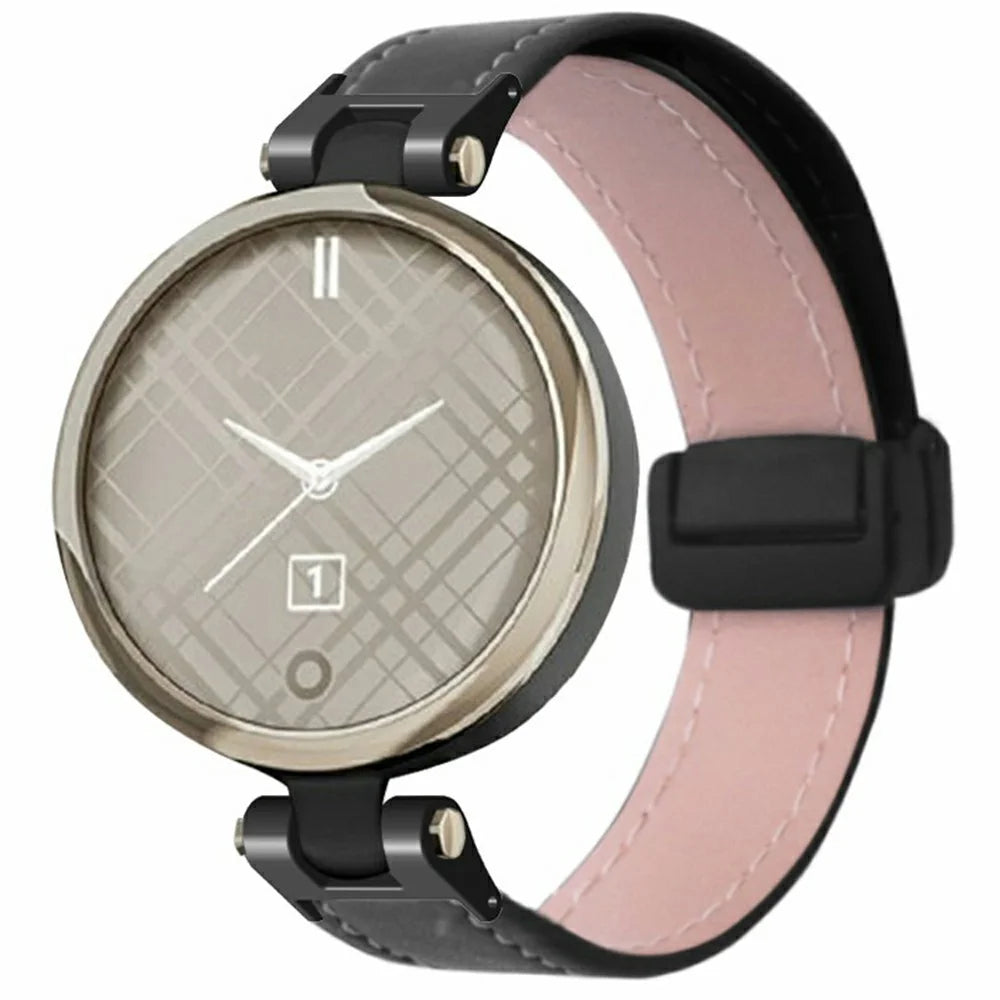 For Garmin Lily Watch Strap PU Leather Wrist Band with Magnetic Buckle - Black - 2