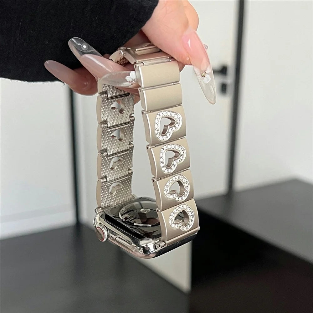 Hollow Heart Metal Strap for Apple Watch Series 11 10 42mm / 9 8 7 41mm / SE3 SE2 SE 6 5 4 40mm / 3 2 1 38mm - Starlight - 3