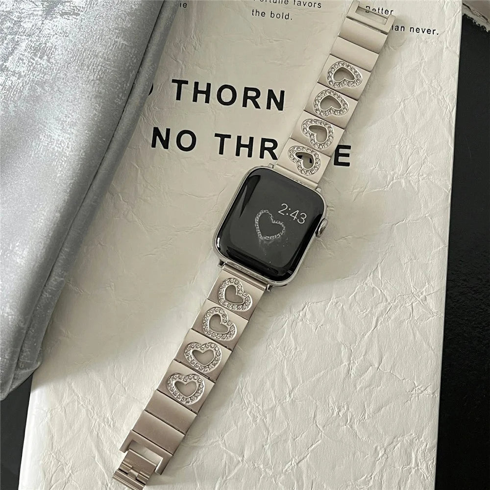 Hollow Heart Metal Strap for Apple Watch Series 11 10 42mm / 9 8 7 41mm / SE3 SE2 SE 6 5 4 40mm / 3 2 1 38mm - Starlight - 7