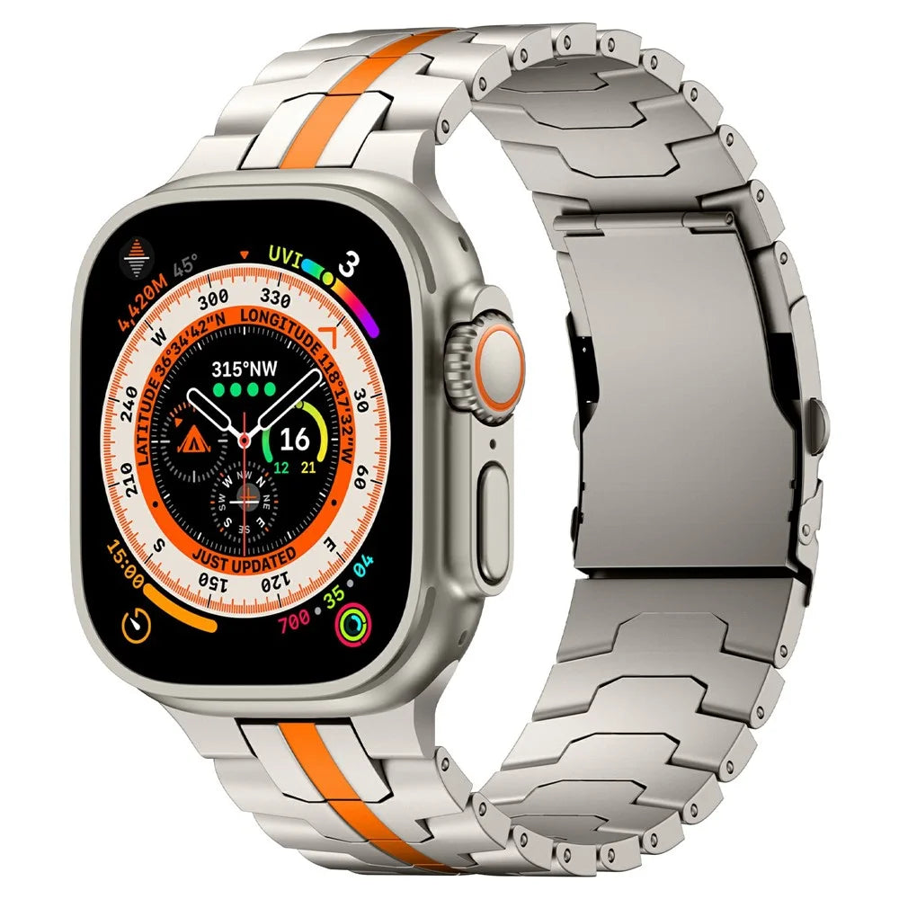 Titanium Alloy Watch Strap for Apple Watch Series 11 10 42mm / 9 8 7 41mm / SE3 SE2 SE 6 5 4 40mm / 3 2 1 38mm - Titanium+Orange - 2
