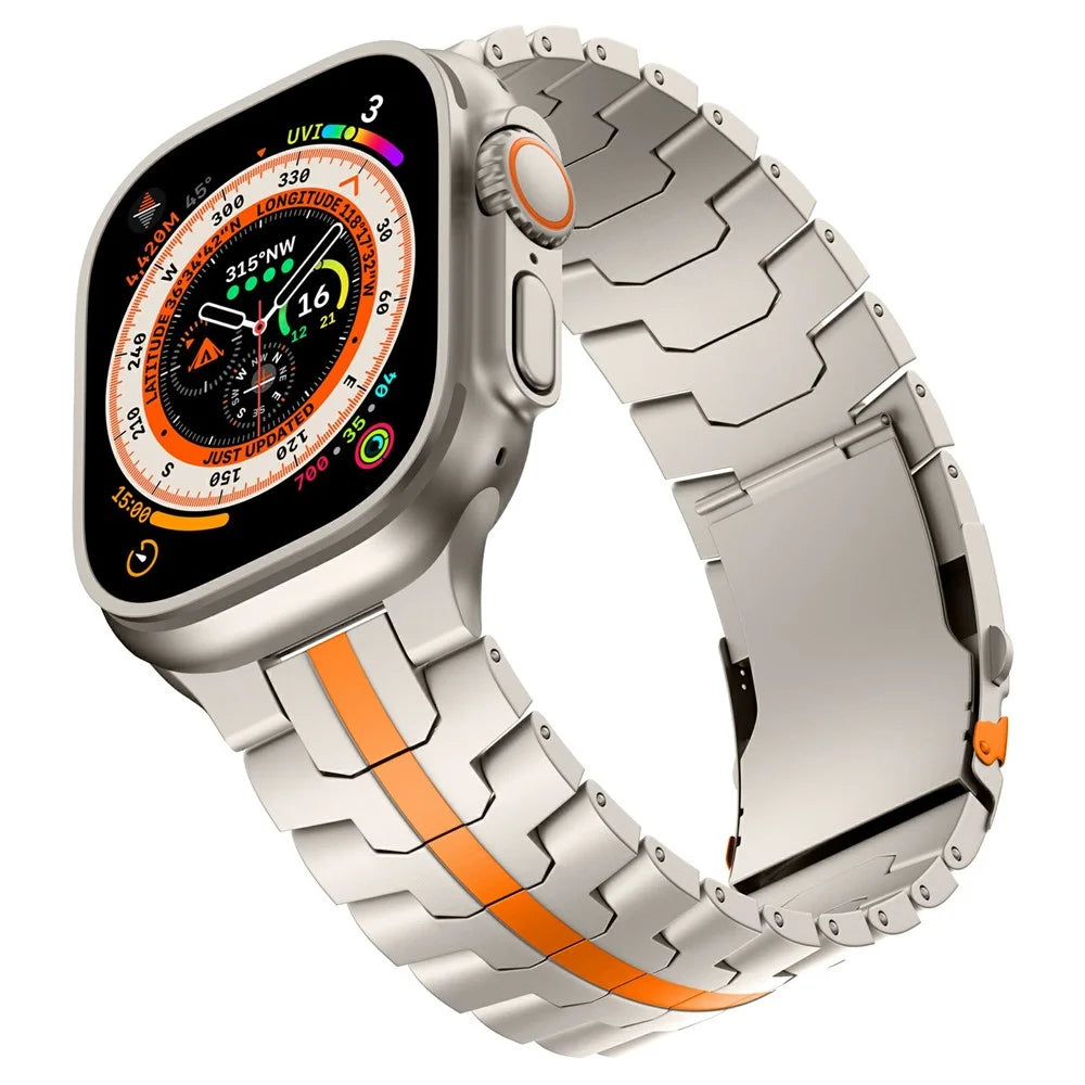 Titanium Alloy Watch Strap for Apple Watch Series 11 10 42mm / 9 8 7 41mm / SE3 SE2 SE 6 5 4 40mm / 3 2 1 38mm - Titanium+Orange - 3