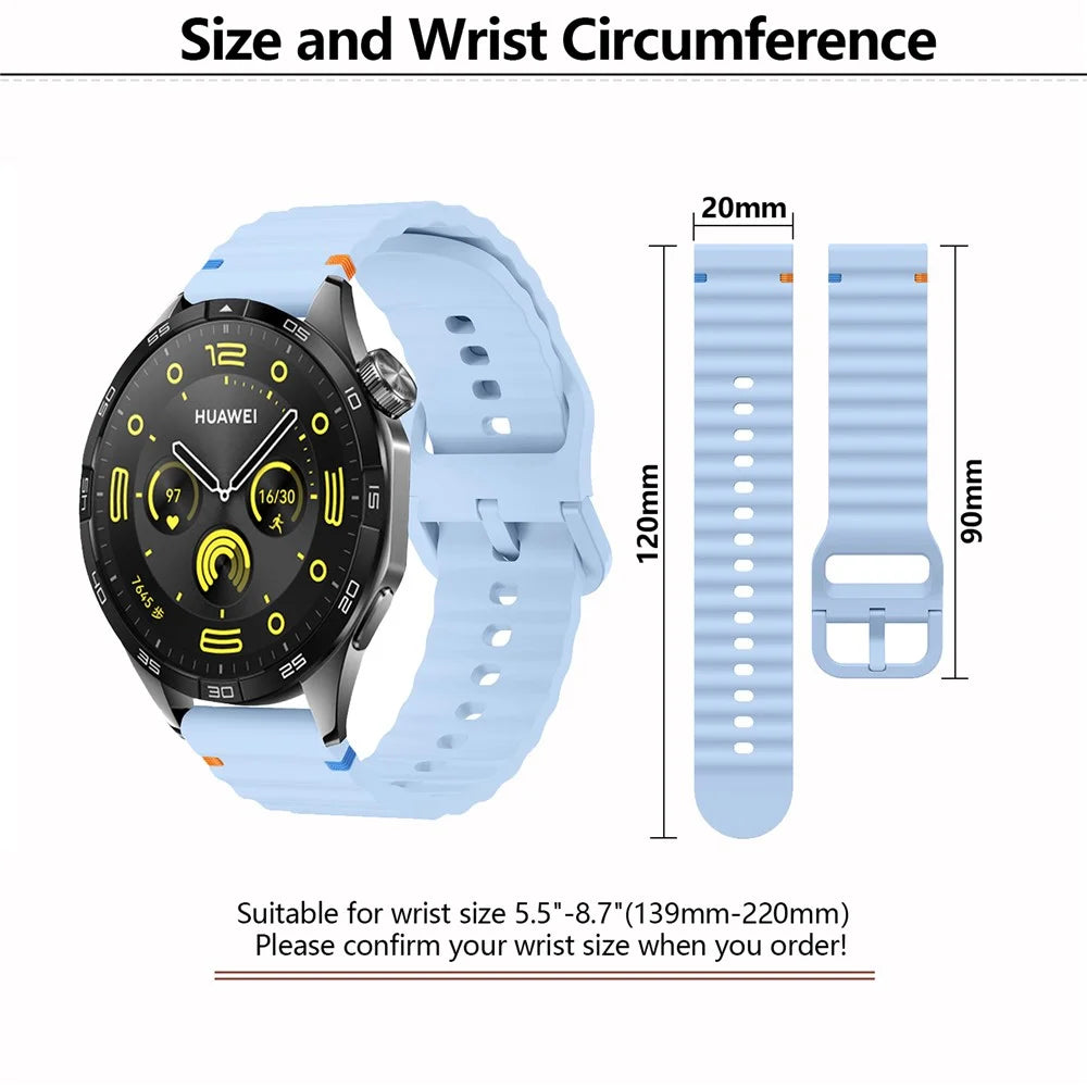 KALEBOL Silicone Band for Huawei Watch GT 3 42mm / GT 3 Pro 43mm , 20mm Wave Design Watch Strap - Baby Blue - 5