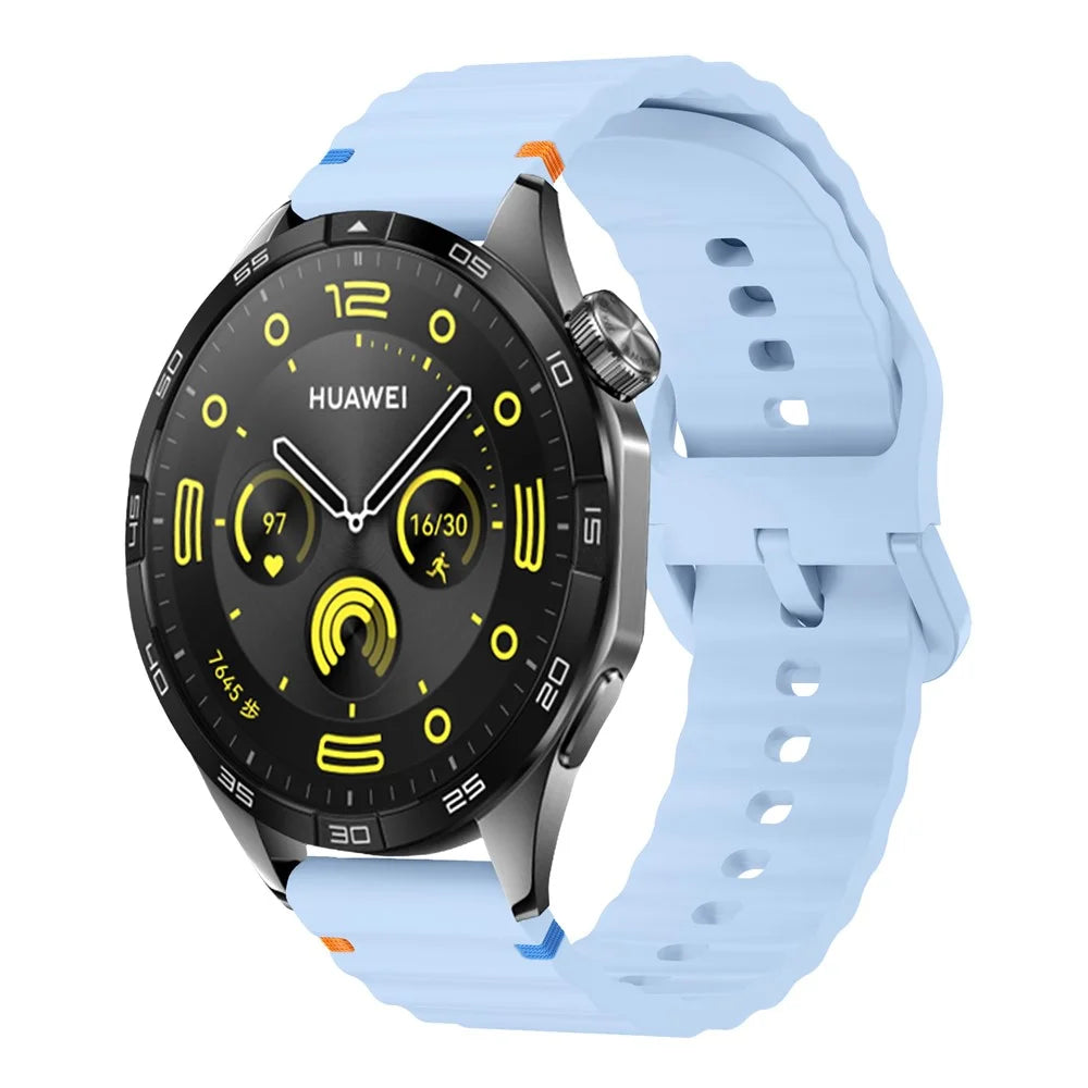 KALEBOL Silicone Band for Huawei Watch 4 / 4 Pro / GT 4 46mm , 22mm Wave Design Watch Strap - Baby Blue - 2