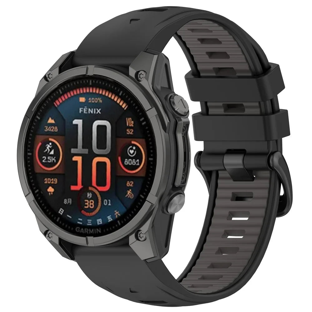 20mm Strap for Garmin Fenix 8 43mm / Descent MK3 / MK3i / epix Pro (Gen 2) 42mm Universal Silicone Watch Band - Black+Grey - 4