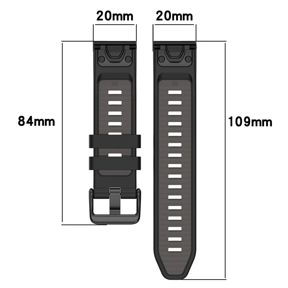 20mm Strap for Garmin Fenix 8 43mm / Descent MK3 / MK3i / epix Pro (Gen 2) 42mm Universal Silicone Watch Band - Black+Grey - 7