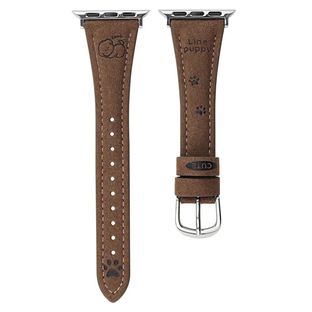 Dog Pattern Leather Band for Apple Watch Ultra 3 2 1 49mm / Series 11 10 46mm / 9 8 7 45mm / SE3 SE2 SE 6 5 4 44mm / 3 2 1 42mm - Dark Brown - 1