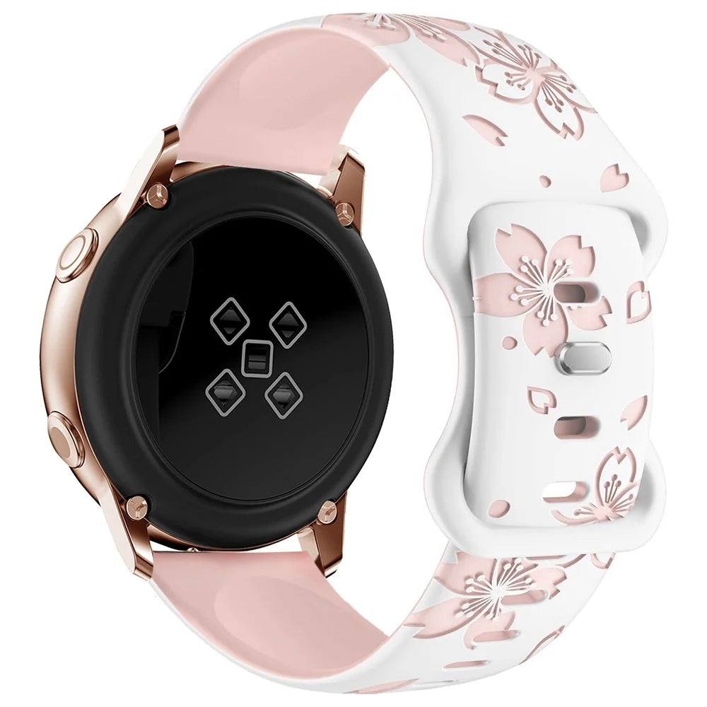 For Huawei Watch GT 3 42mm  /  GT 3 Pro 43mm  /  Samsung Gear Sport  /  Gear S2 Classic Watch Band Sakura Pattern 20mm Silicone Strap - White  /  Pink - 1