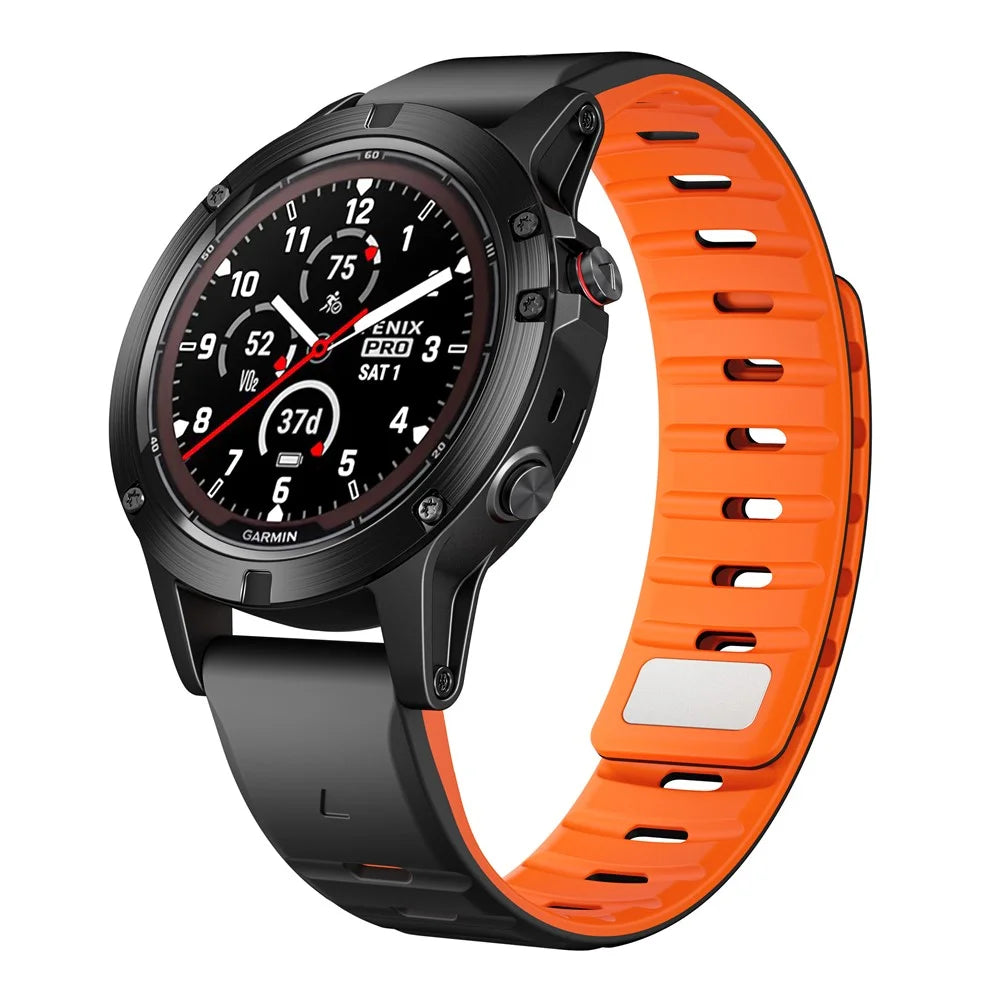 Magnetic Silicone Strap for Garmin Fenix 8 47mm / Fenix E 47mm / Quatix 7 Pro 22mm Quick Release Band - Black+Orange - 3