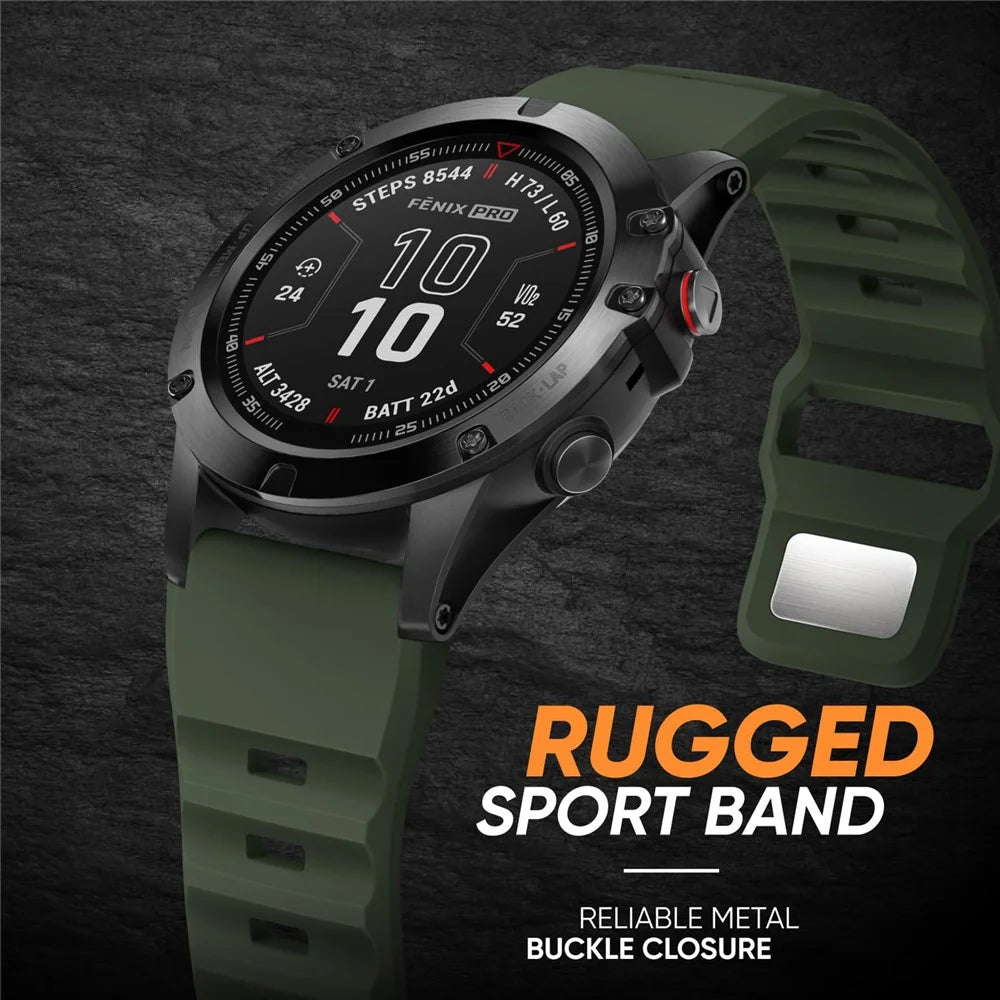 26mm Silicone Band for Garmin Fenix 8 51mm / Enduro 3 / Enduro 2 Quick Release Watch Strap - Army Green - 3